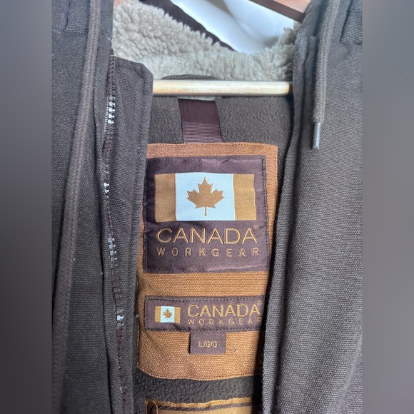 Canada Workgear Jacket Mens XLarge Brown Hood Cotton Fleece Lined Heavy Chore - Picture 4 of 7